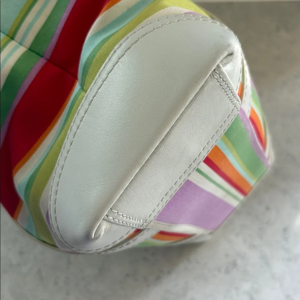 Coach Y2K 2007 Hampton Multi-Color Stripe Medium Canvas/ Leather Tote F10705 - Picture 9 of 15